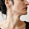 Minimalistyczny kolczyk na zdjęciu jest oryginalny bo to nasza oryginalna i modna biżuteria a model, który właśnie oglądasz to nasze geometryczne, lekkie, wiszące kolczyki koła NAGANO55.