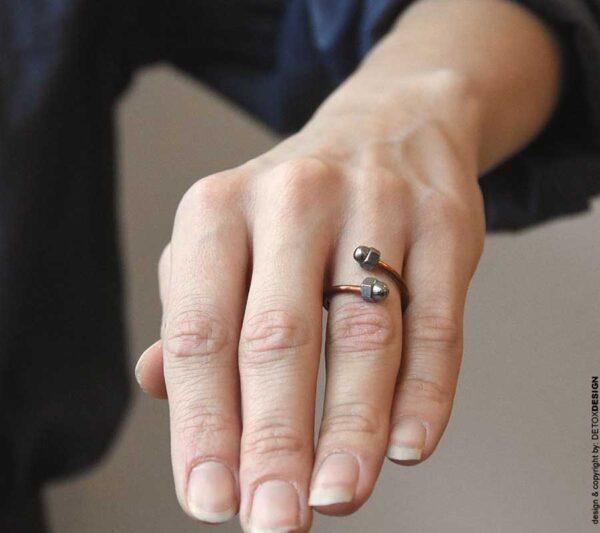 Widoczny na zdjęciu na kobiecym palcu ten niezwykły industrialny pierścionek NAGANO07 kochają kobiety i zachwyca wszystkich swoją subtelną lekkością i intrygująco technicznym charakterem.