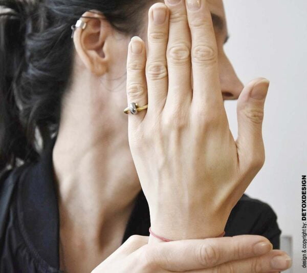 Na zdjęciu szlachetnie prosty pierścionek NAGANO68 na kobiecej dłoni wygląda doskonale jaka biżuteria jest modna prezent